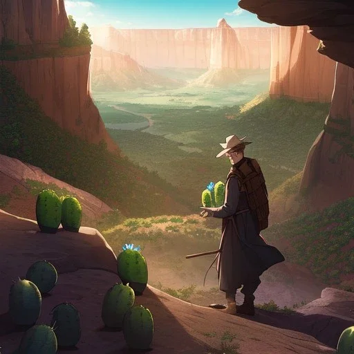 real life like cactus in the desert in arizona, grand canyon, anime