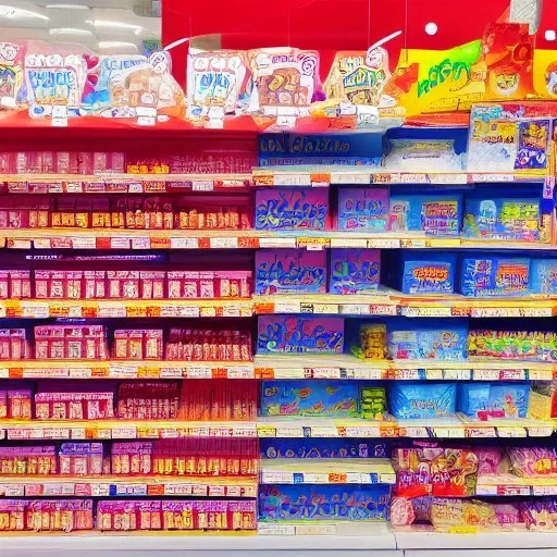 vary colorful kmart japan anime pocky a lot of aisle from tap view with white floors