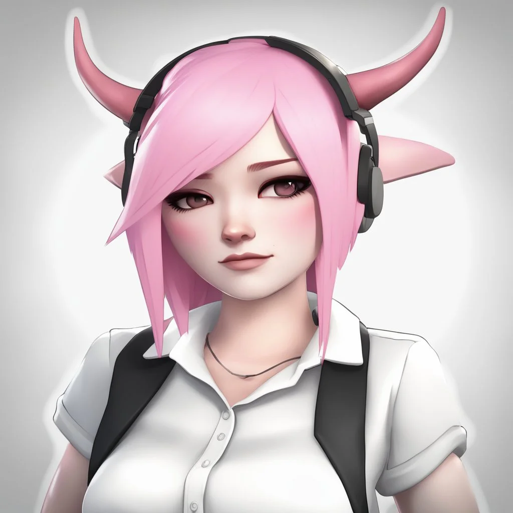 ROBLOX woman character pink hair with horns with white t-shirt and black tie