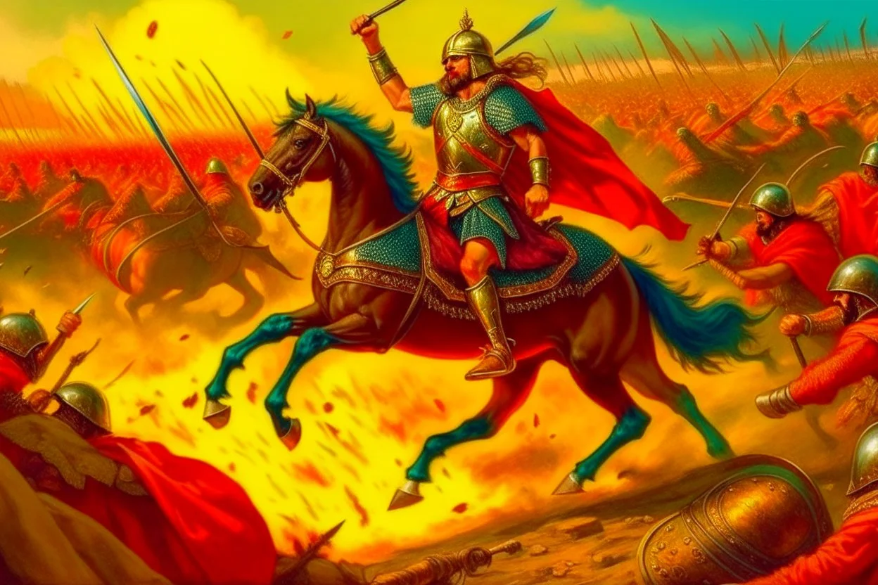 Alexander charging into battle, his army ready for conquest. But little did he know, a cunning adversary had set a trap, turning the tide of the battle in a way that left Alexander stunned and strategizing on the fly!"