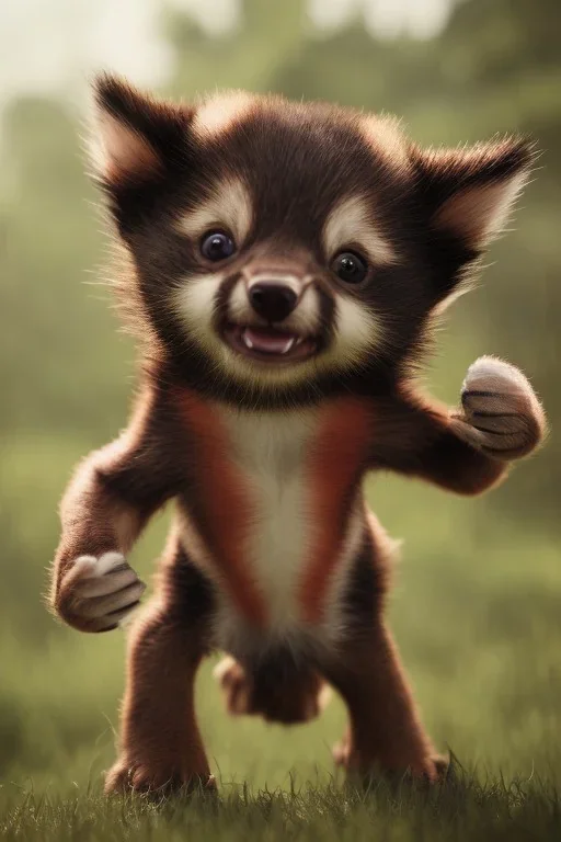 Wolverine toddler, full body, smile, bokeh, hyper realistic