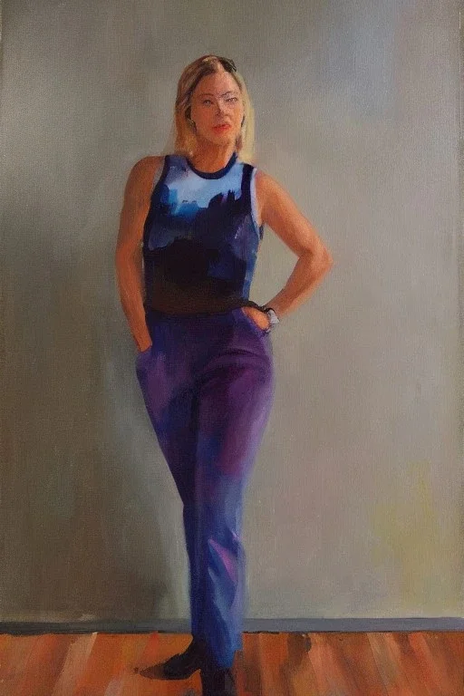 Full body portrait, painting, medium shot lady Normcore