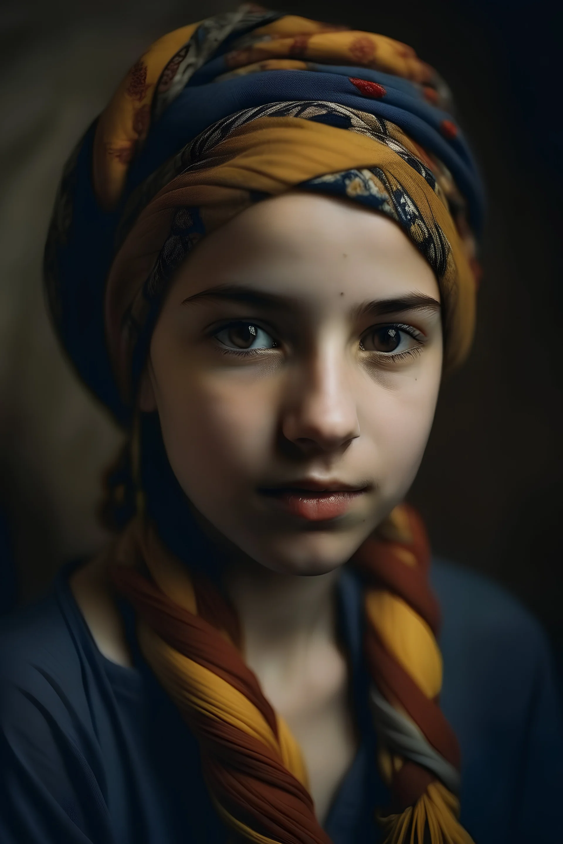 Portret dziewczyny w turbanie z tradycyjnej góralskiej chustki w stylu secesji