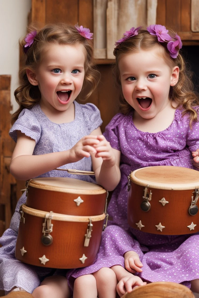 Scarlett and Violet playing the bongos together