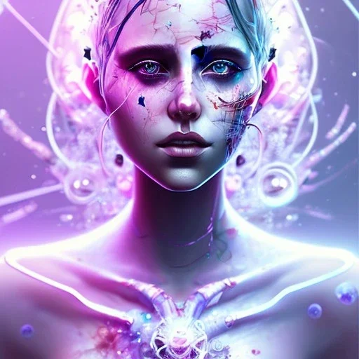 illustration of cyberpunk singer Danish MØ face by <agnes cecile> <Yoji Shinkawa>, crystals,opalescent,bright,