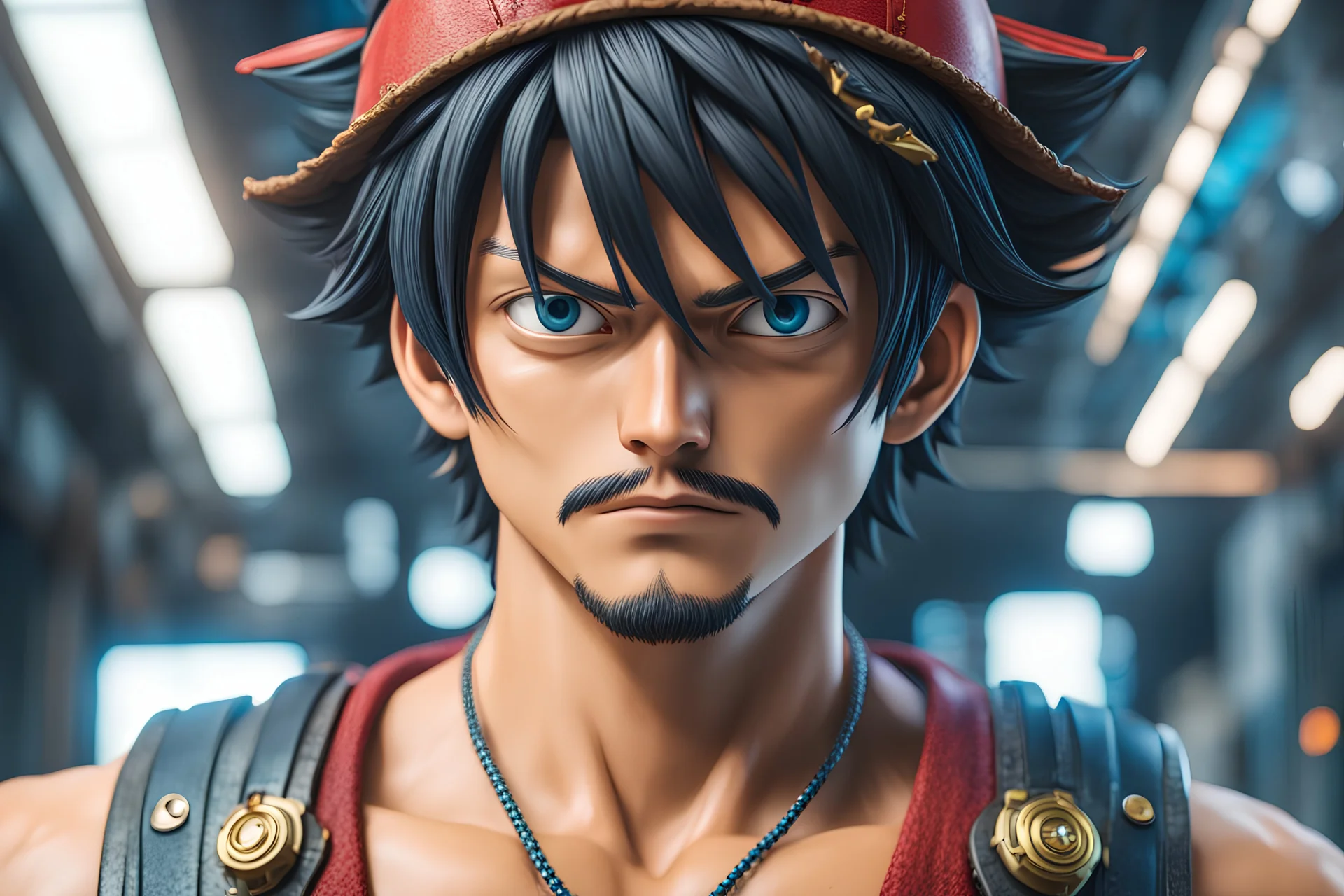 Luffy Body parts mechanism in 8k live action anime artstyle, one piece them, Young man, cyberpunk, dynamic pose, intricate details, highly detailed, high details, detailed portrait, masterpiece,ultra detailed, ultra quality