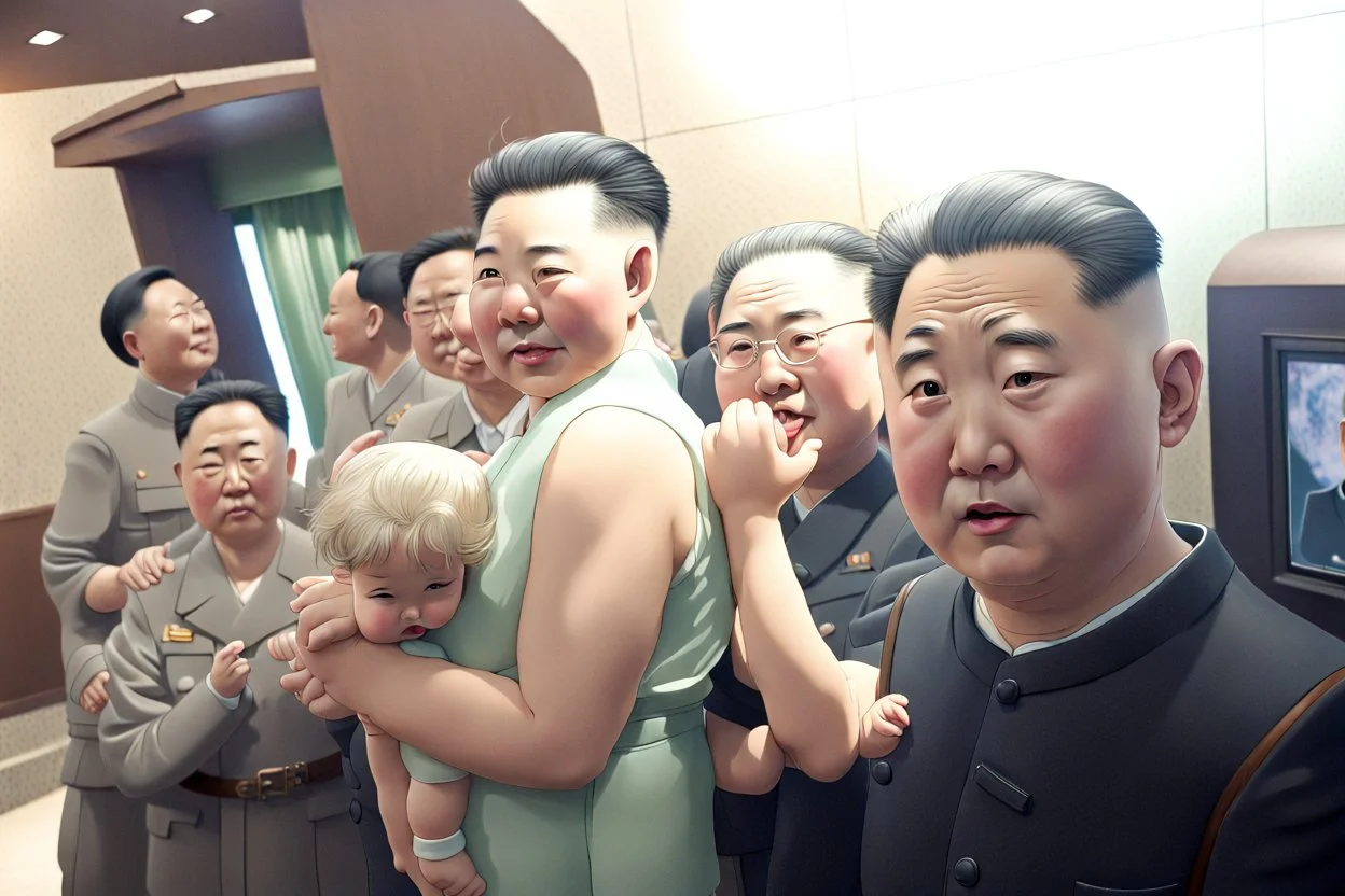 Kim Jong-un: Leader of North Korea, continuing his family's dictatorial regime, involved in global controversies due to the nuclear program., Shot with Canon EOS R5, 50mm lens, depth of field, shutter speed 1/1000, f/2.8, white balance, 6000k. High resolution, realistic detail, HDR effect, film grain, 4K –ar 16:10 –s 700 –q 5**