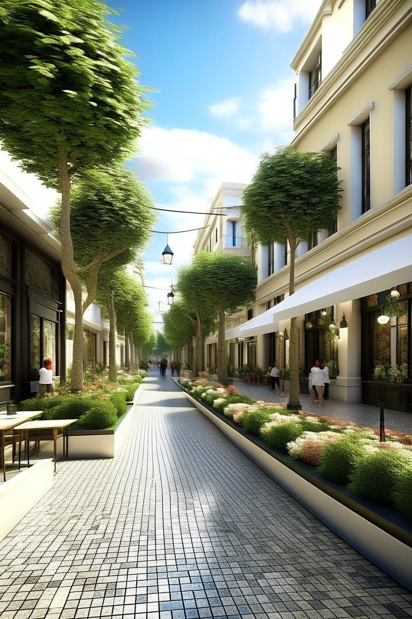the design of a pedestrian street environment in the romantic, modern and fabulous style