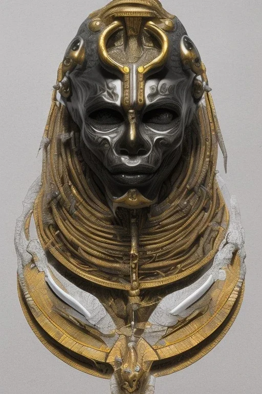 Anunnaki black male African Egyptian alien, cracks in the voodoo head, wicked, eyes, Elephant, 8k, finely detailed, photo realistic, tiger turquoise skull head gold dragon helmet space alien silver surfer skeleton gold Olmec silver crown silver eyes, Babylon