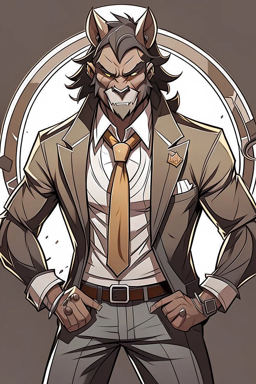 Buff, anthro, wolf, himbo, black fur, gold eyes, wearing a suit, full-body, muscles, strong, muscular, man boobs, bulky, tail, dark fur, smug grin, hands on hips,