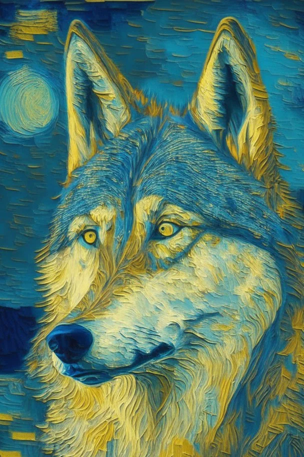 portrait of a wolf in van gogh style