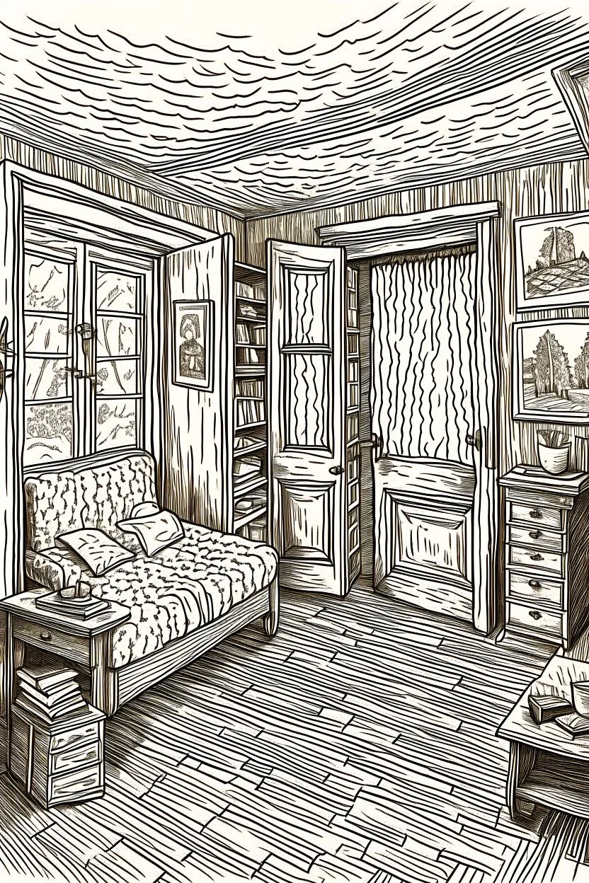 Interior in detailed pen strokes