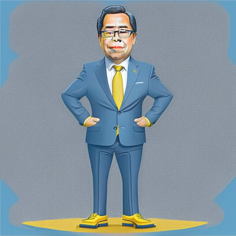 Caricatura del presidente de Colombia Gustavo Petro Urrego cuerpo completo serio