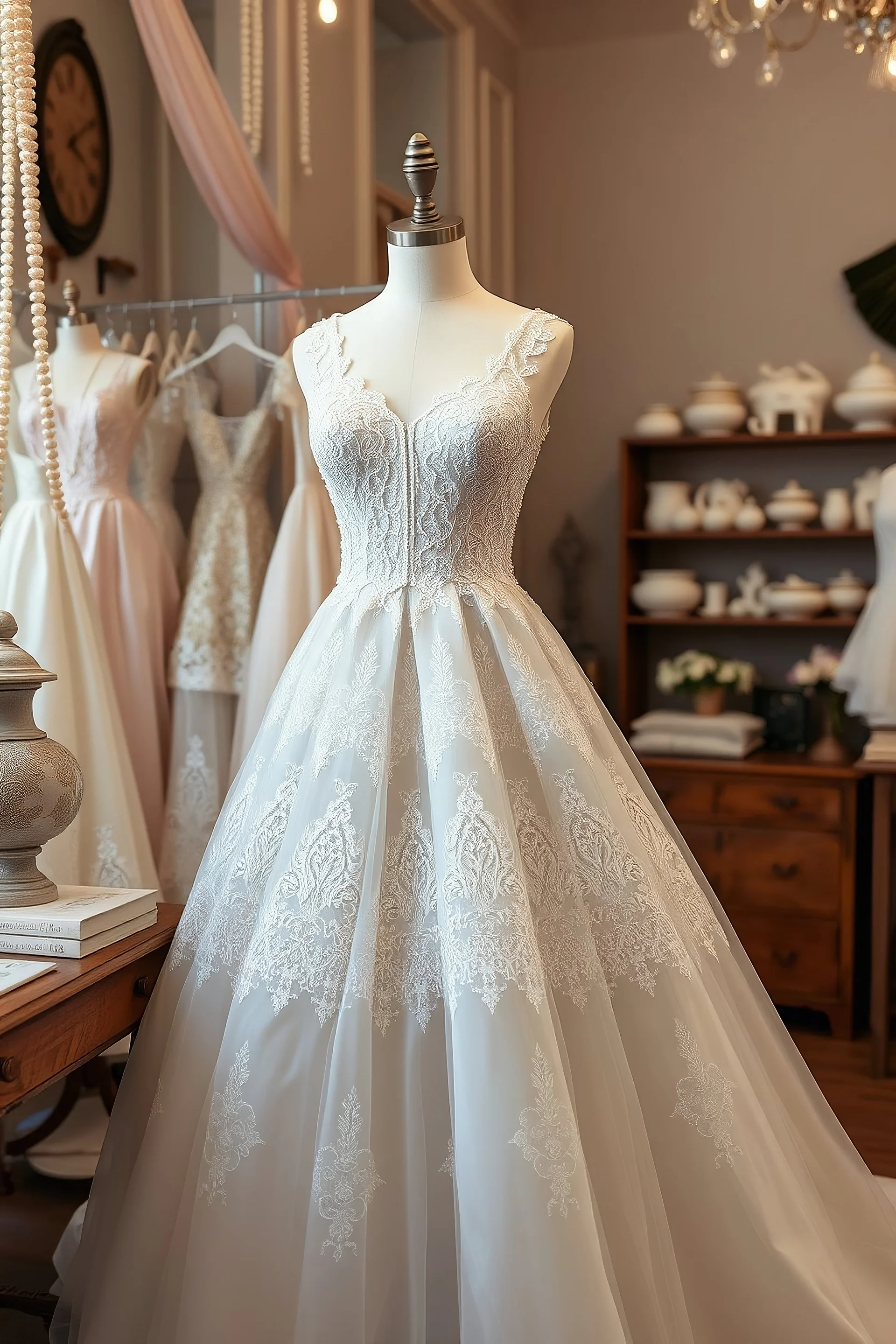 A shop made of pearl, silk and lace to design dresses