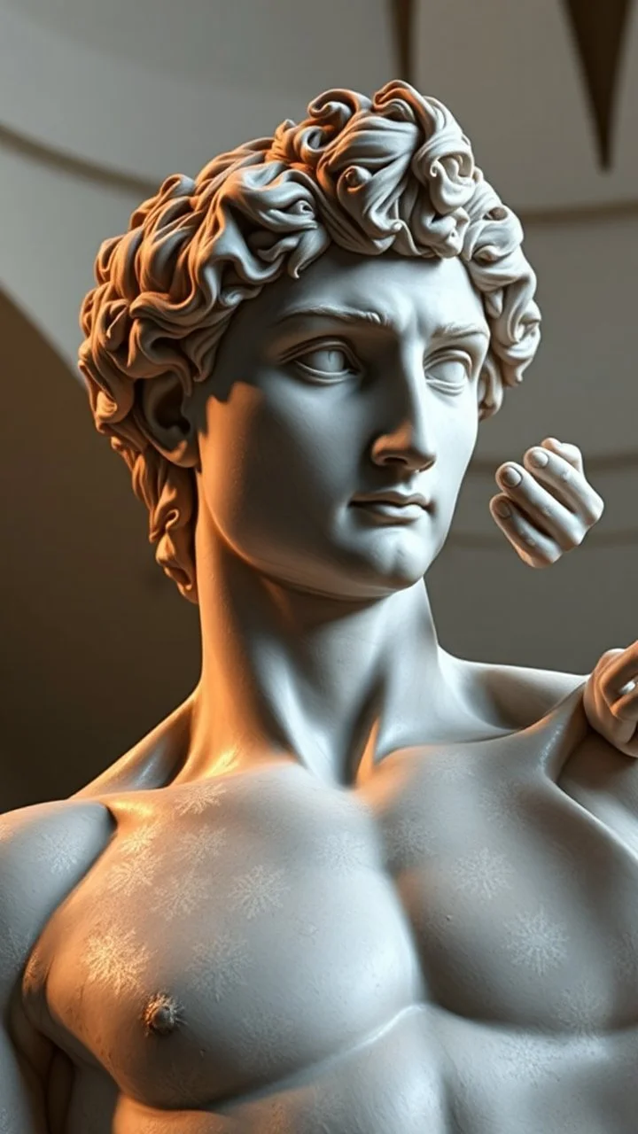 Hyperrealistic 4k image, ultra quality, of Michelangelo's David sculpture. Full body