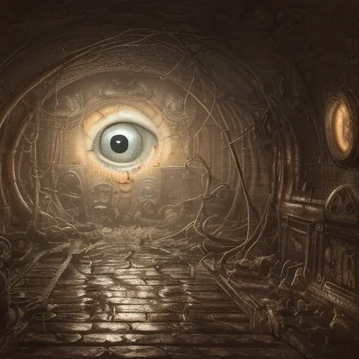 multiple human eyes all over, inside tunnel walls, on floor, eerie, creepy, threatening, intricate, gregory grie, naoto hattori, mihai criste, sara arasteh, 8k resolution, high-quality, fine-detail, intricate, digital art, detailed matte, volumetric lighting, dynamic lighting,