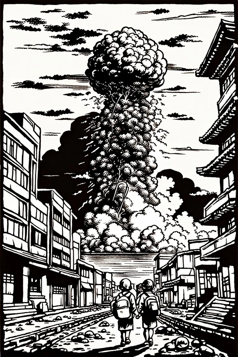 Hiroshima bomb, line arts, manga style