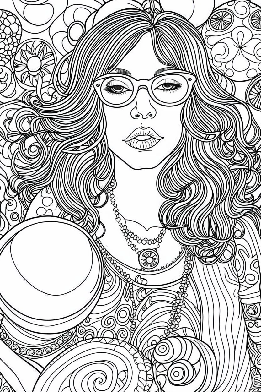 Outline art for coloring page OF 1960'S HIPPIE DESIGNS, coloring page, white background, Sketch style, only use outline, clean line art, white background, no shadows, no shading, no color, clear