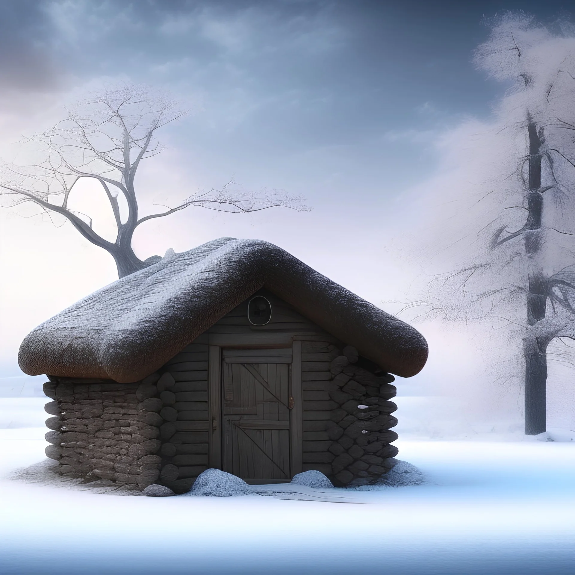 1880 "sod" house on treeless plains snowy winter