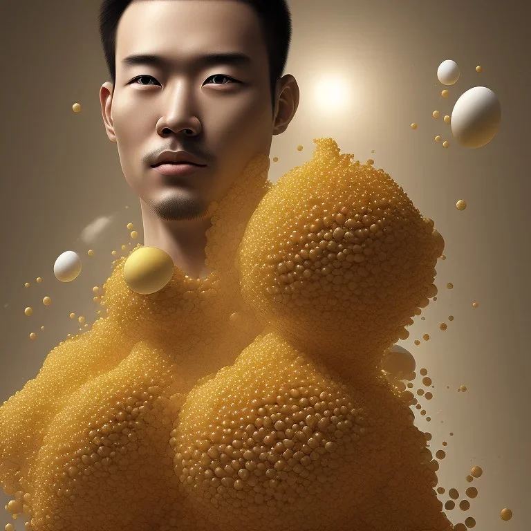 portrait of korean man made entirely of eggs