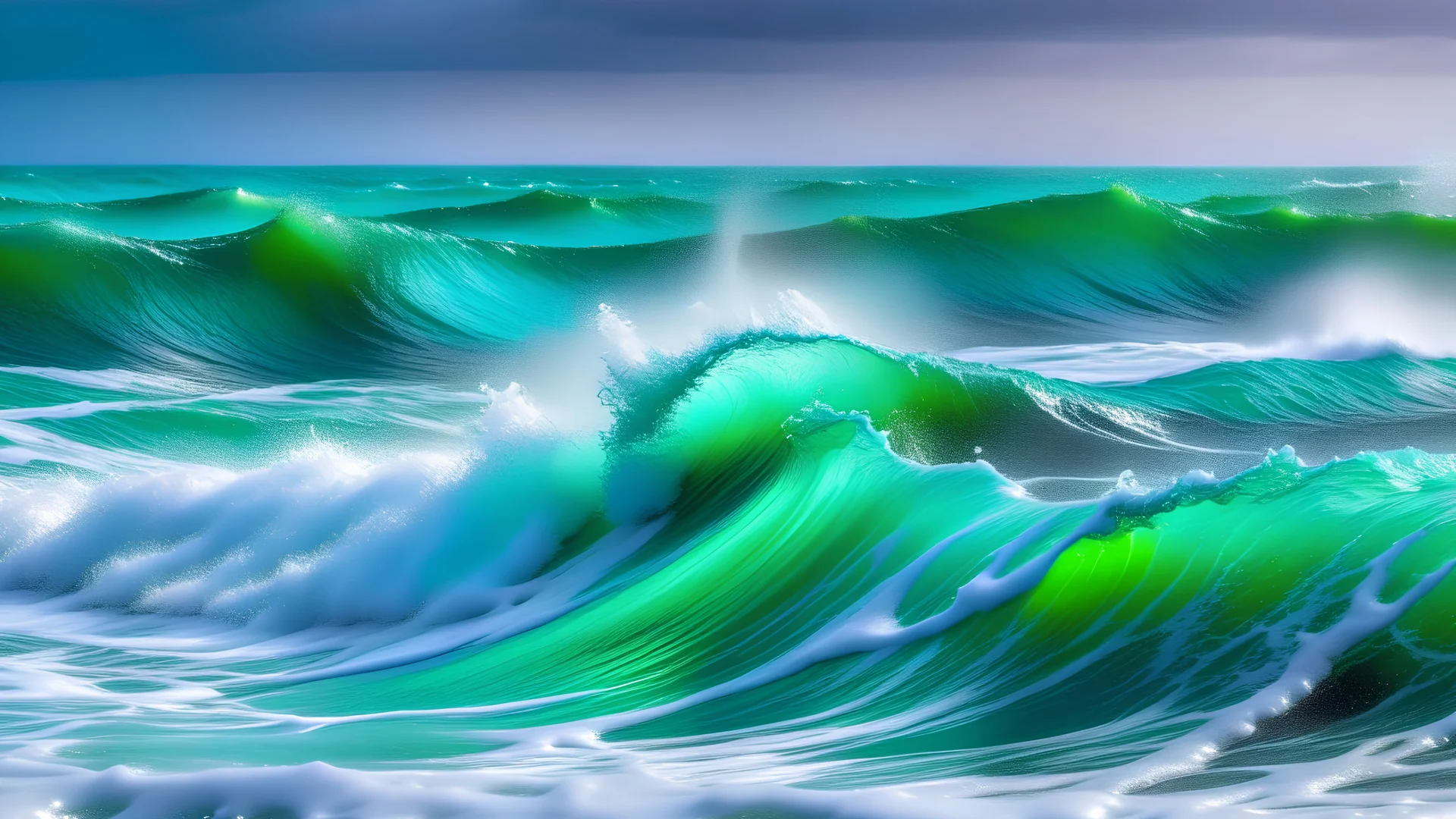 sense of concepts strong, gentle, power, kind, patient with blue and green is sea