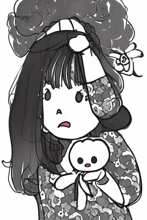 Portrait lady, full body shot, medium shot, style of sanrio