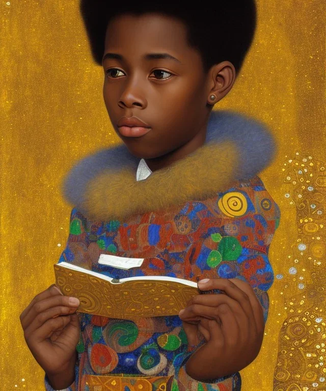 wealthy young african American boy reading by Gustav Klimt