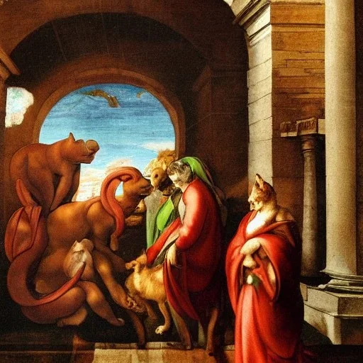 the cat travels in the Sacellum Sixtinum by Michelangelo