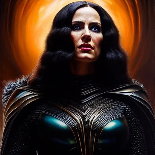 Ultra detailed fullbody Portrait in oil on canvas of Hela (Marvel) with armor,intense stare,extremely detailed digital painting, extremely detailed face,crystal clear Big eyes, mystical colors ,perfectly centered image, perfect composition, rim light, beautiful lighting, 8k, stunning scene, raytracing, anatomically correct, in the style of robert e howard and Ken Kelley and Ohrai Noriyoshi and Simon Bisley and tomzj1