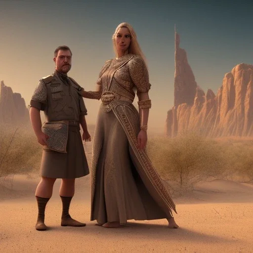 ancient patriarch abraham and matriarch sarah, in the desert, 3500 BCE, fighting crime in Detroit, dramatic, dramatic lighting, pixar style, volumetric lighting, hyperrealism, 8k, high quality, photorealistic, lot of details