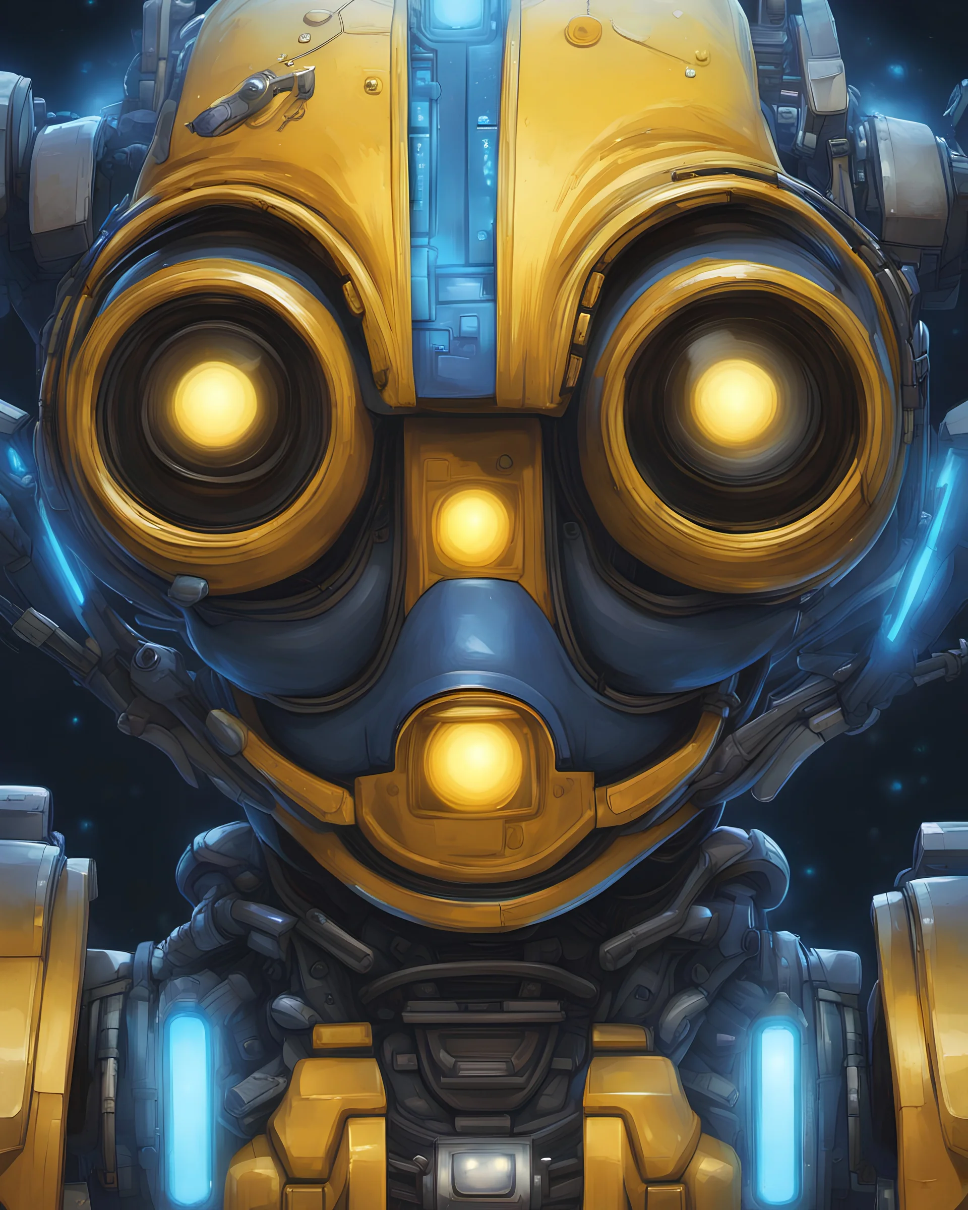 symmetry!! portrait of wall - e, sci - fi, tech wear, blue and yellow glowing lights!! intricate, elegant, highly detailed, digital painting, artstation, concept art, smooth, sharp focus, illustration