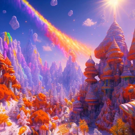 orange and violet landsacape with multicolored crystals falling from the sky, full of details, smooth, bright sunshine，soft light atmosphere, light effect，vaporwave colorful, concept art, smooth, extremely sharp detail, finely tuned detail, ultra high definition, 8 k, unreal engine 5, ultra sharp focus