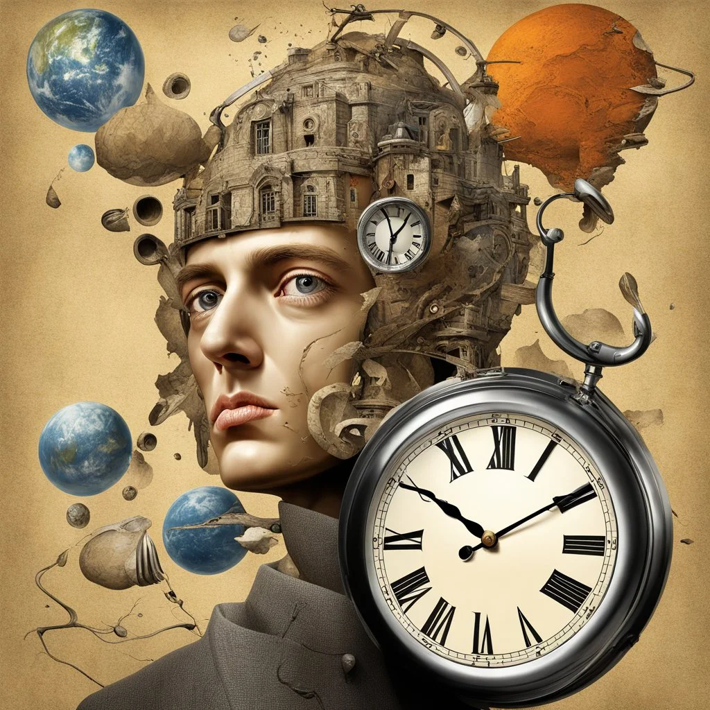 If an immortal man drew a picture of time, style Igor Morski, weirdcore expansive art, inventive ambitious creation, clear and bright colors, matte oil painting, clever artistic rendering.