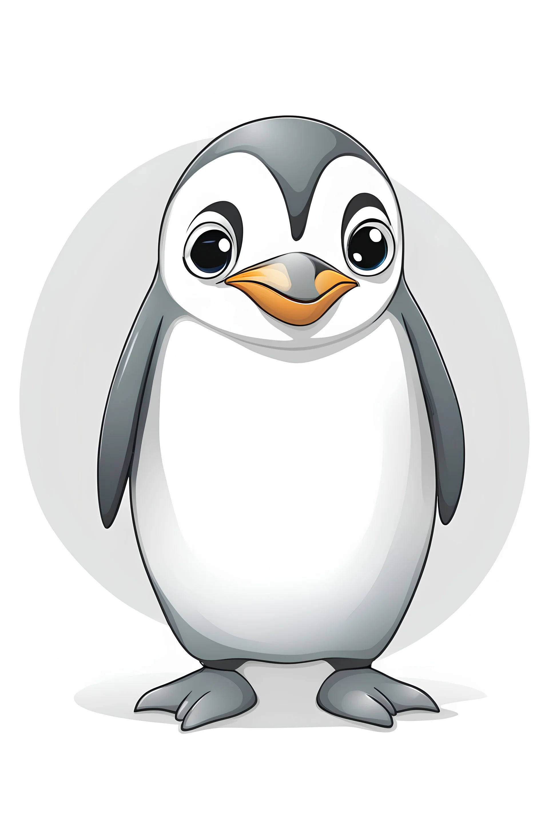 The Linux penguin sitting smiling, cute, white background with a gray gradient