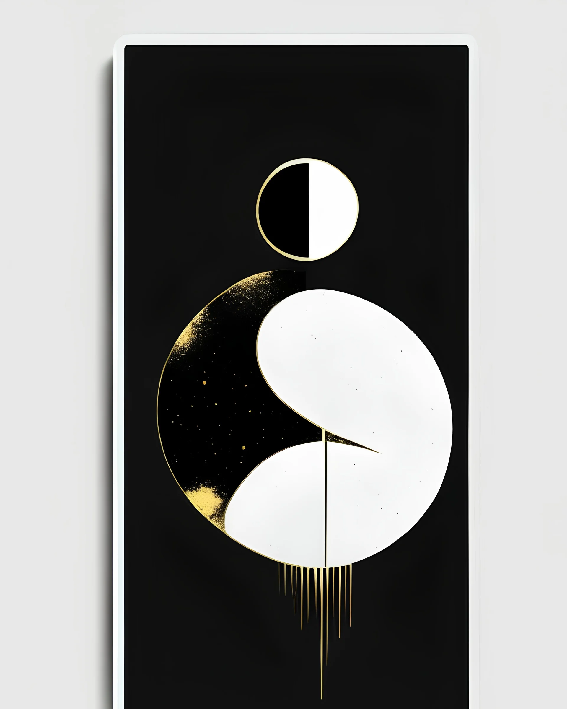 meditation, tarot, esotericism, minimalistic abstraction, golors gold, black, white tarot card, moon, minimalism