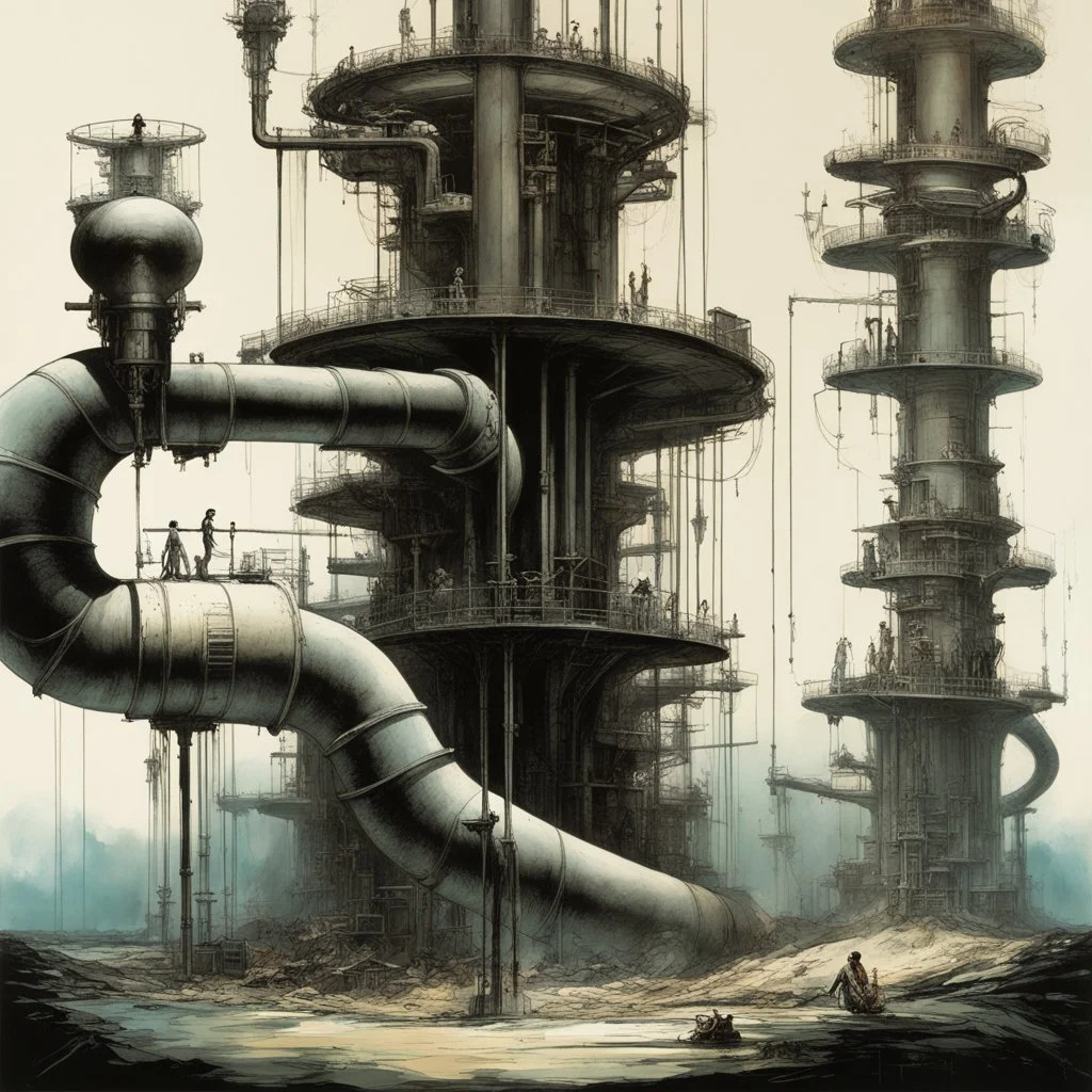 Equilibrium's Invisible hand pump and dump scheme, asymmetry surrealist album art, by Jeremy Mann, by Gerald Scarfe, liquid ink illustration, dark foreboding colors, complex pipe schematics.