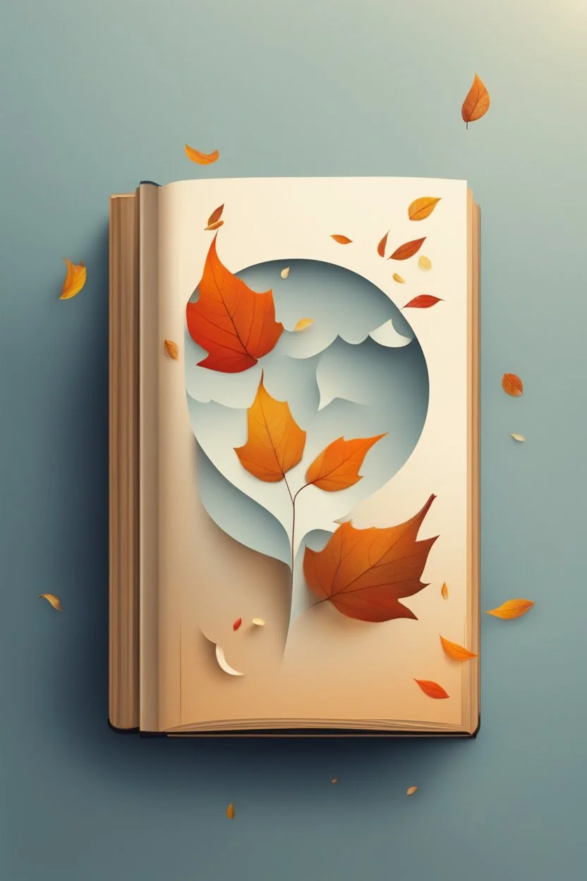 square logo , landscape with leaf fall, flying leaves in the book