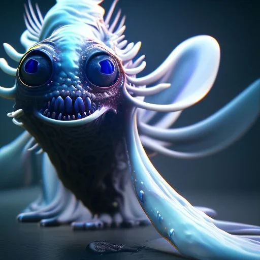 Cute fluid ink creature, big black eyes, unreal engine 5, 8k resolution, photorealistic, ultra detailed