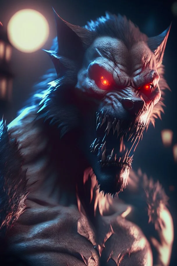 Vampire werewolf fused ,3d render, high details, high contrast, long explosure, hyper realistic, color grading, bokeh, unreal engine 5, 8k