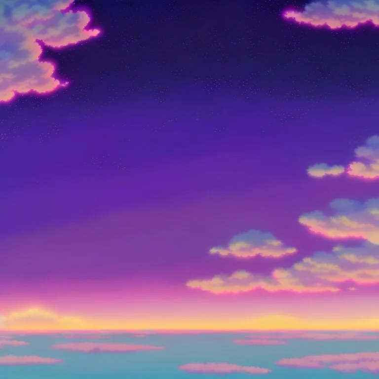 purple sky full of stars, sunflower field, floating ruins of an asian village, anime, high res, makoto shinkai