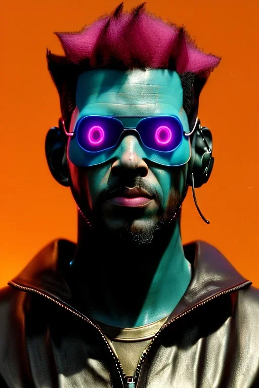 Medium Close Up Portrait, Front image. cyberpunk, rabbit eye mask, Afro man, pink hair. leather tracksuit. Red, black, gold, color. Ghost in the shell style. Color background, photo studio. Avatar image, highly detailed, concept art, smooth, unreal engine 5, god rays, ray tracing, RTX, lumen lighting, ultra detail, volumetric lighting, 3d, finely drawn, high definition, high resolution.