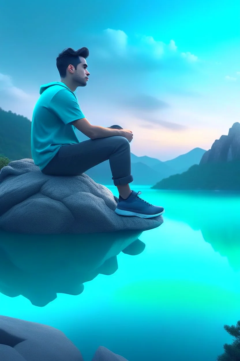 Ultra realistic photo of male sitting on top of a rock next to a body of water concept ,full size, science, technology,future,electric ,futuristic style, design, practicality,manufacturability,performance, performance, HOF, professional photographer, captured with professional DSLR camera, trending on Artstation, 64k, full size, ultra detailed, ultra accurate detailed, bokeh lighting, surrealism, background,(((realism, realistic, realphoto, photography, portrait, , realistic, beautiful, elegan