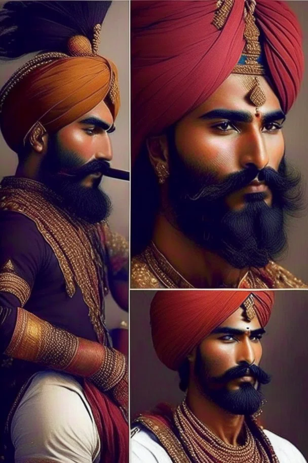 indian dude very indian with a beard and is punjab make him more punjab and young but is a warrior and is rich
