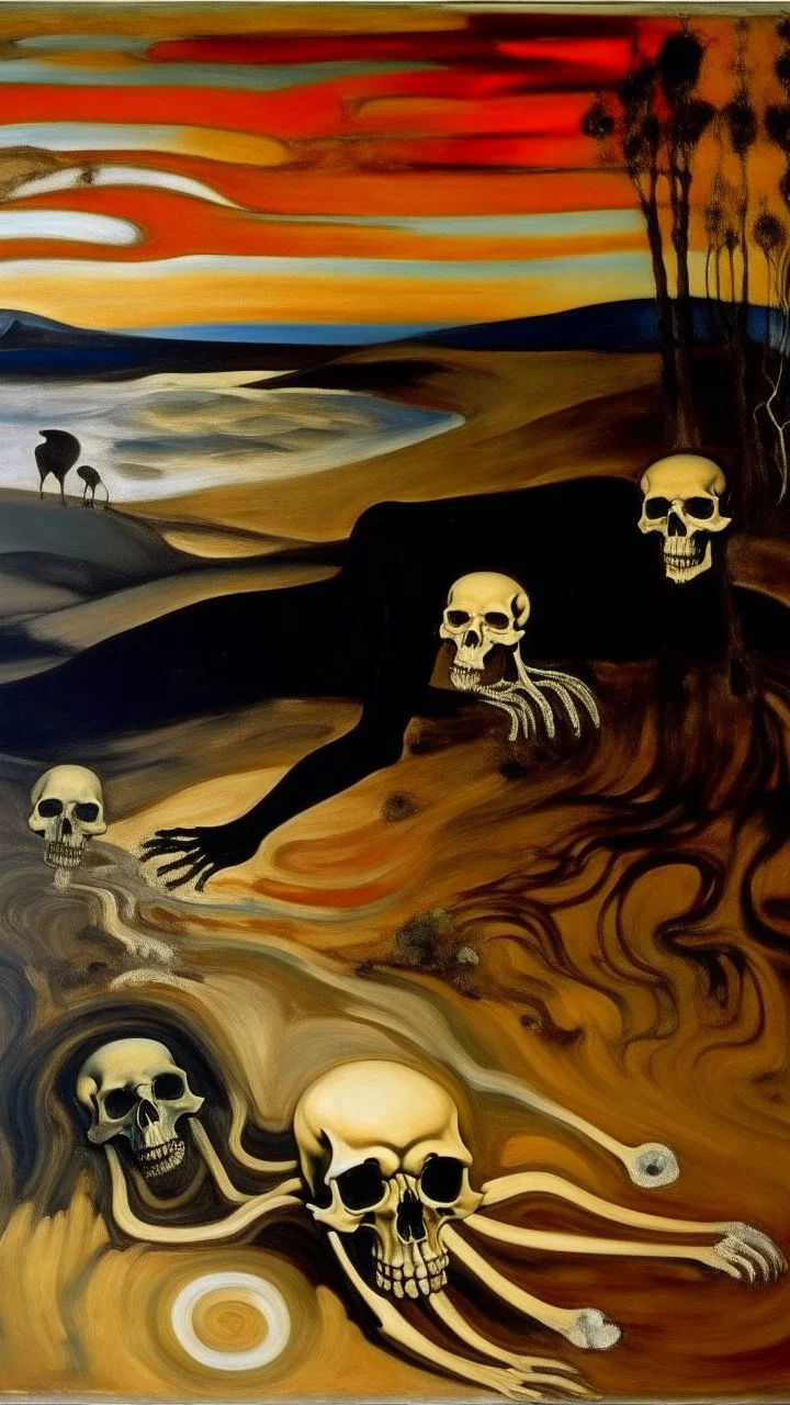 A sinister savanna with animal bones painted by Edvard Munch