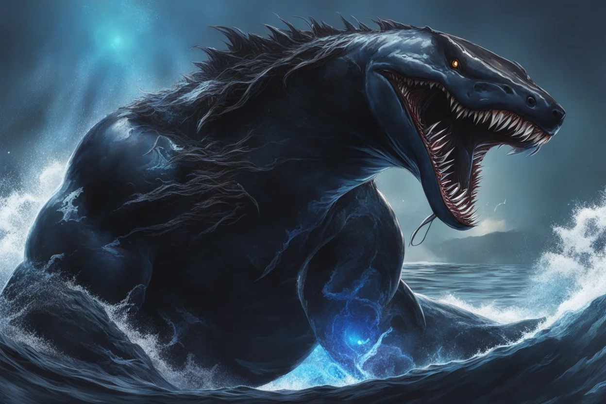 Huge venom in 8k solo leveling shadow drawing, shark effects, blue lights, sea, intricate details, highly detailed, high details, detailed portrait, masterpiece,ultra detailed, ultra quality