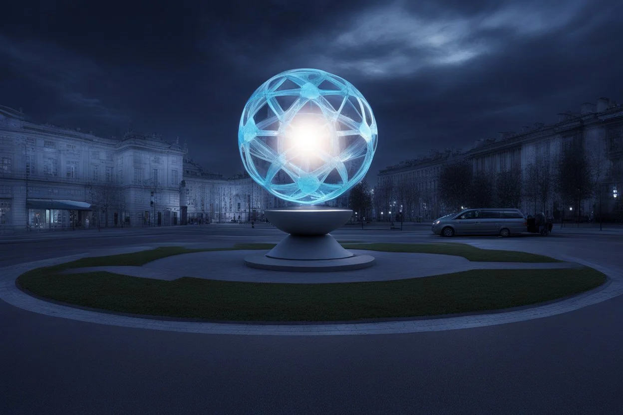 статуя на улице, Шар как атом/молекула: Сделать поверхность шара похожей на модель атома или молекулы, используя геометрические формы, светящиеся элементы или проекцию. . Для этого можно использовать различные геометрические формы, такие как круги, треугольники, шестиугольники и т. д., чтобы создать абстрактное изображение структуры атома или молекулы. Кроме того, возможно использование светящихся элементов, чтобы придать статуе особую магическую атмосферу и привлечь внимание прохожих ночью.