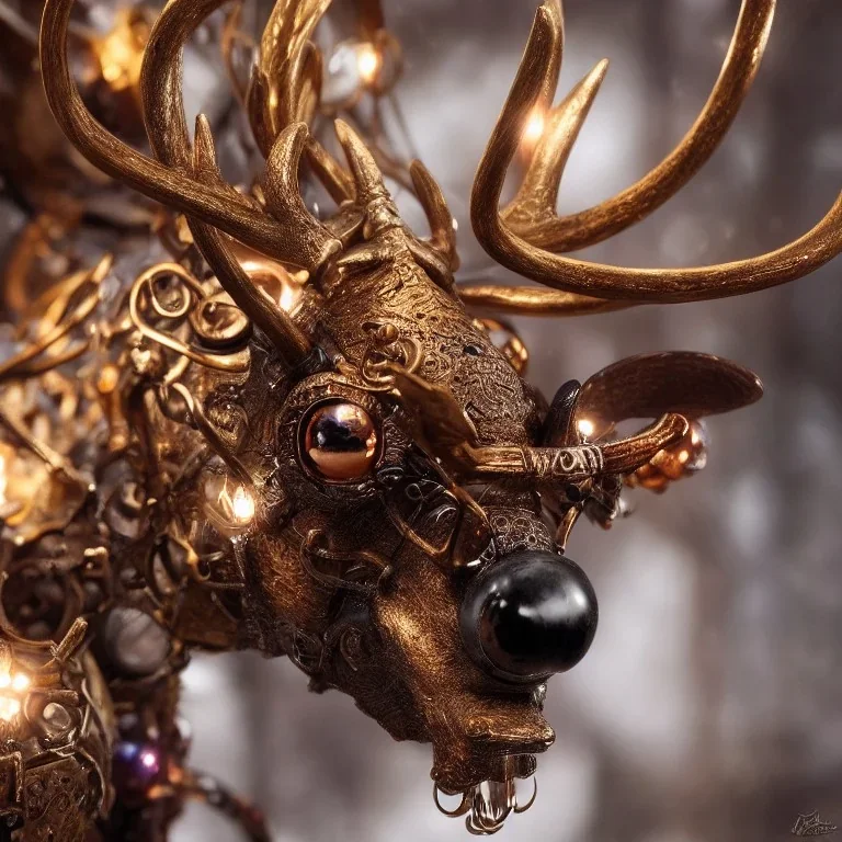 Steampunk reindeer, detail, vibrant lighting, 8K resolution, Didier Graffet, Su Jeong Ahn, Oguzhan Kar, hyper realistic