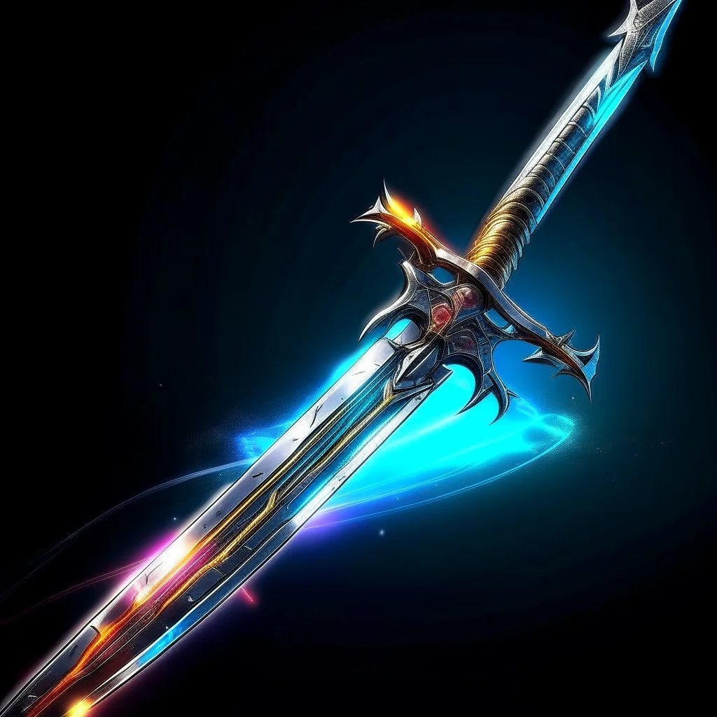 A legendary and wonderful long sword with two edges in hand,A superhero man with infinite power and technology from the galactic race