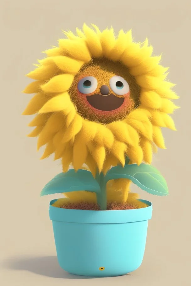 Cheery and cute sunflower in a pot avatar full body in fluffy material