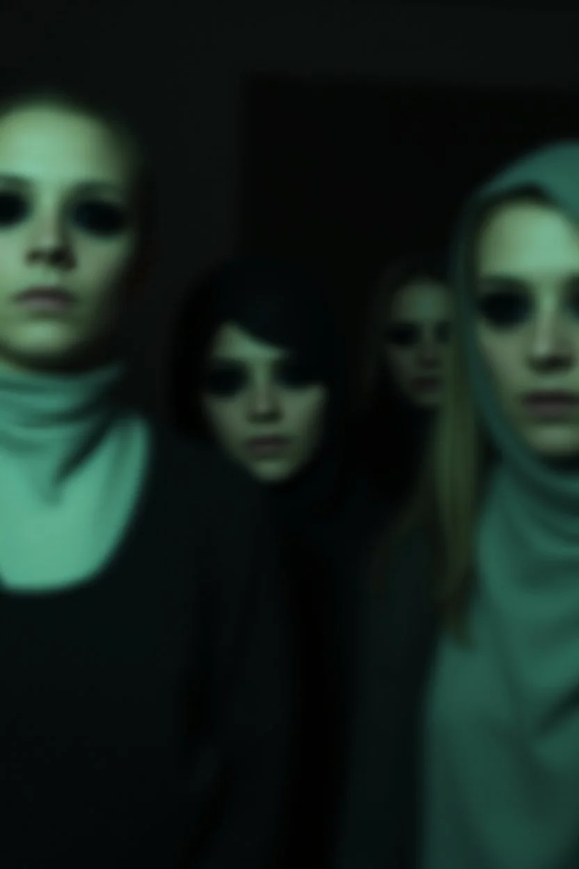 a blurry, distressing, haunting image of people with no faces